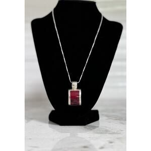 Vintage Sterling Silver Taxco Mexico Red Jasper Pendant Necklace 18in